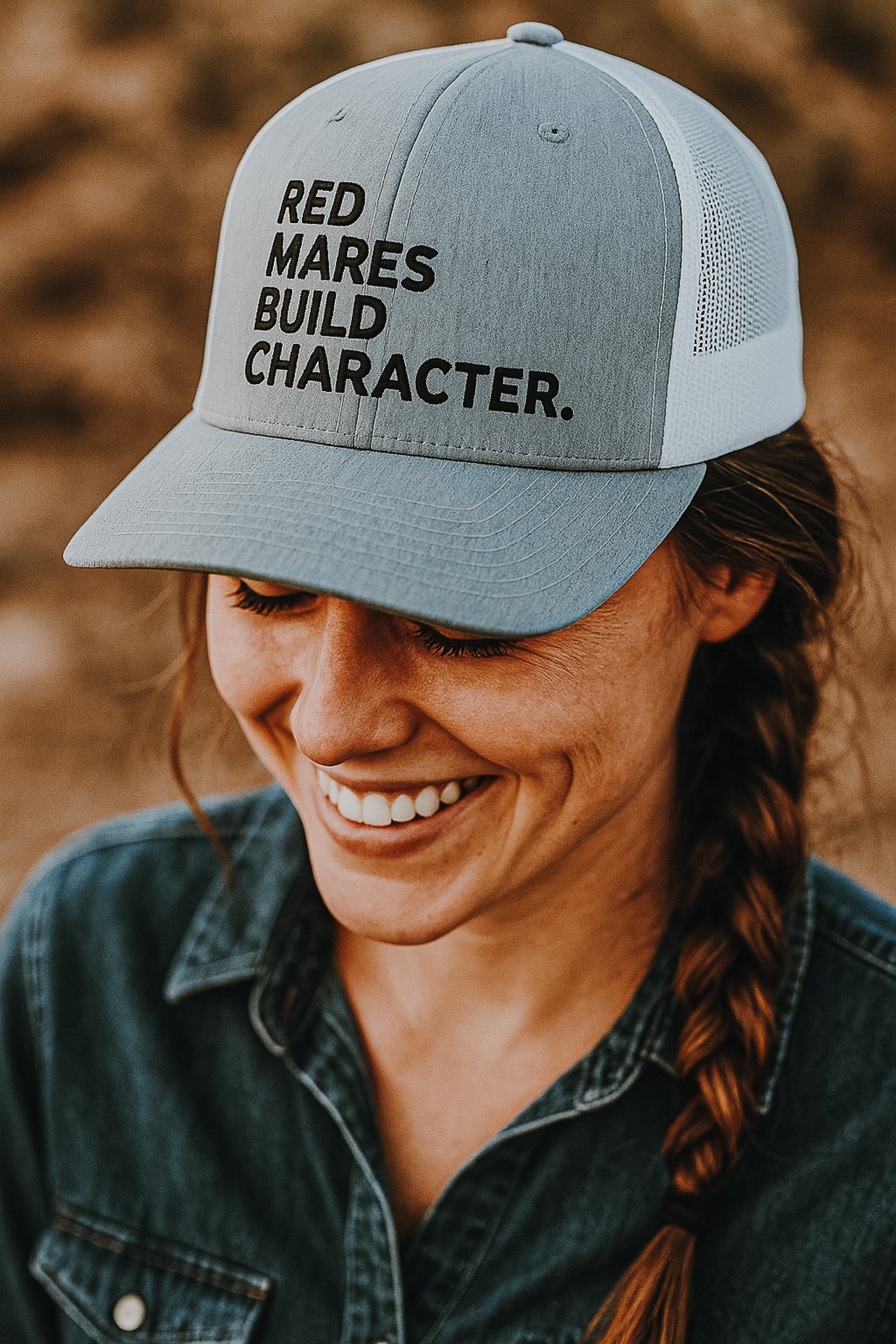 Red Mares Build Character Trucker Hat Embroidered TCC Hat The Cinchy Cowgirl - Print