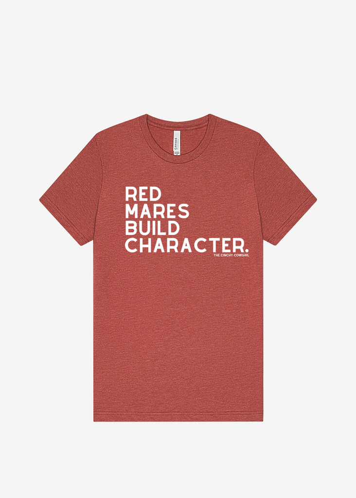 Red Mares Build Character Short Sleeve Graphic Tee [16 Colors] Short Sleeve Graphic Tee The Cinchy Cowgirl Heather Clay Small