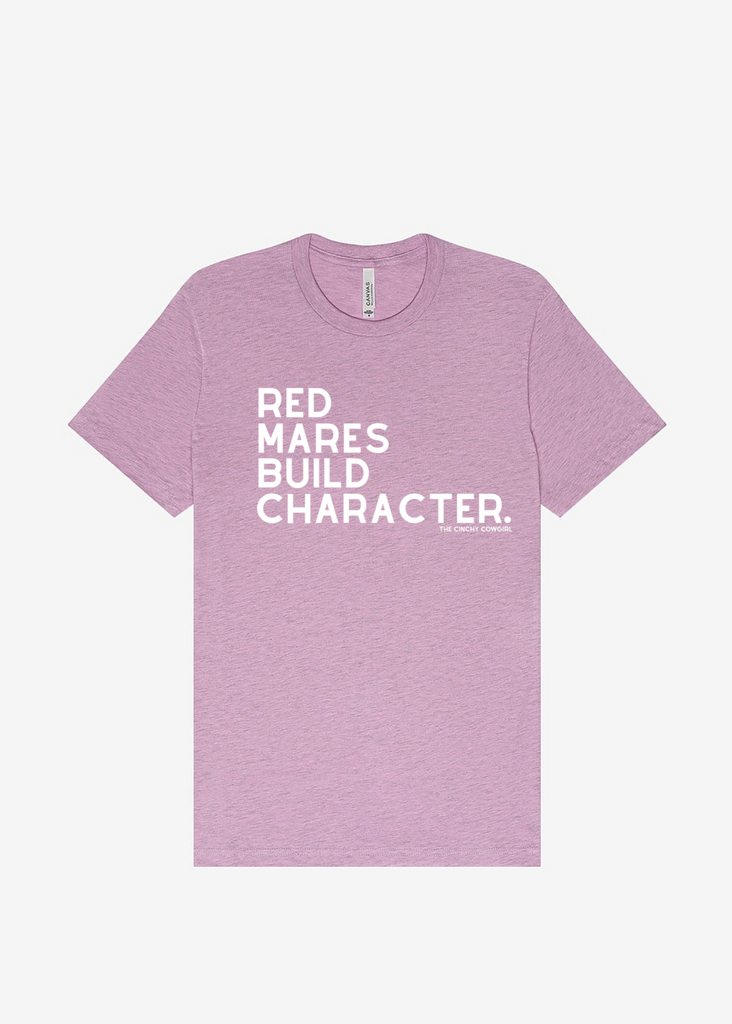 Red Mares Build Character Short Sleeve Graphic Tee [16 Colors] Short Sleeve Graphic Tee The Cinchy Cowgirl Heather Lilac Small