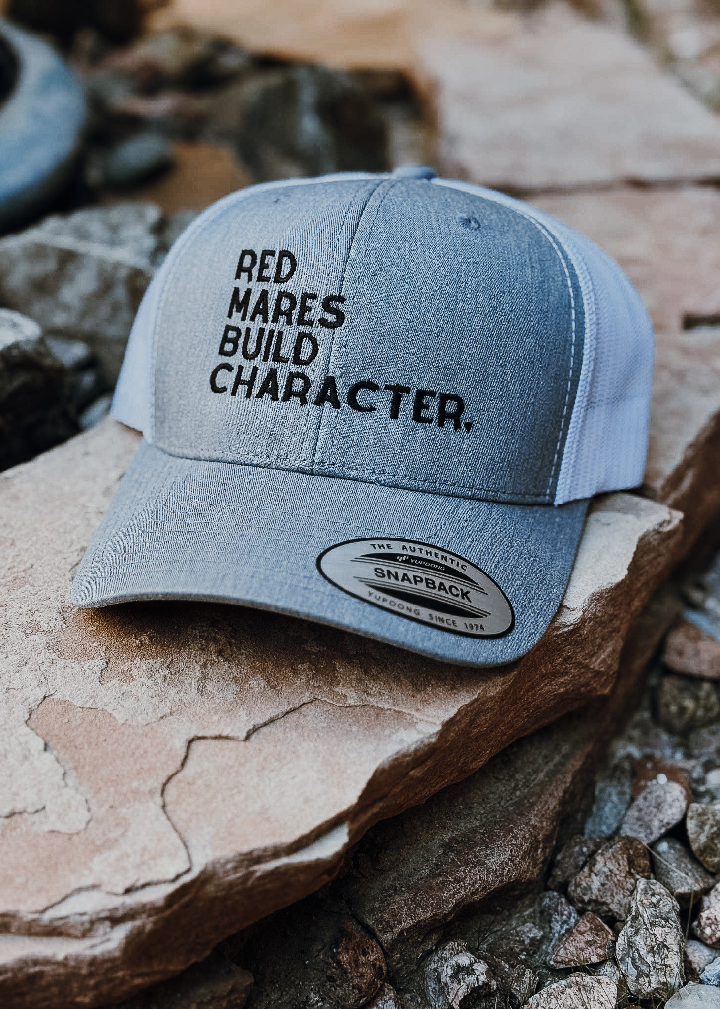 Red Mares Build Character Trucker Hat Embroidered TCC Hat The Cinchy Cowgirl - Print
