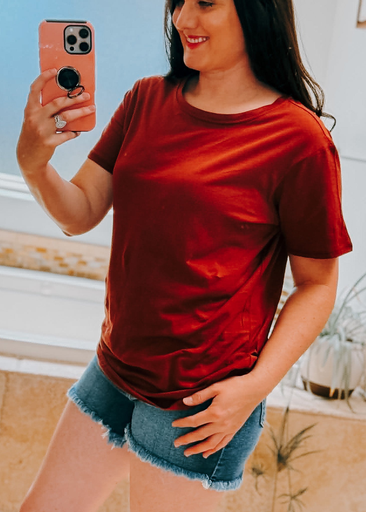 Rust Boyfriend Cotton Round Neck Short Sleeve boyfriend short sleeve top zenana