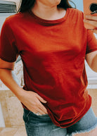 Rust Boyfriend Cotton Round Neck Short Sleeve boyfriend short sleeve top zenana