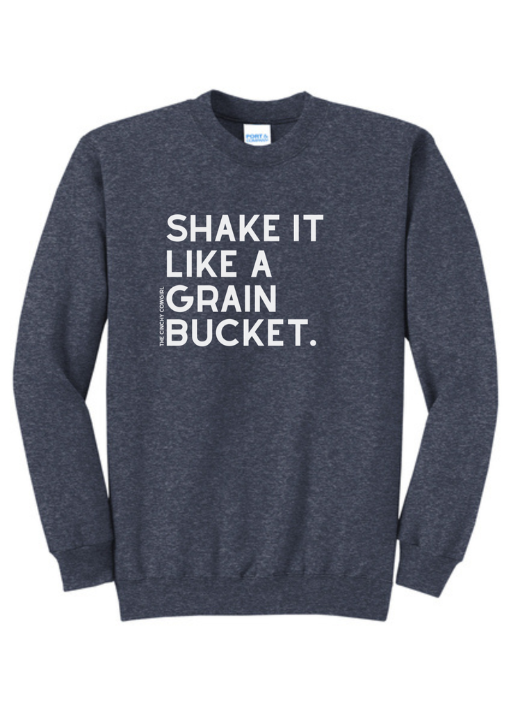 Shake It Like A Grain Bucket Pullover [6 Colors] tcc pullover The Cinchy Cowgirl Small Heather Navy
