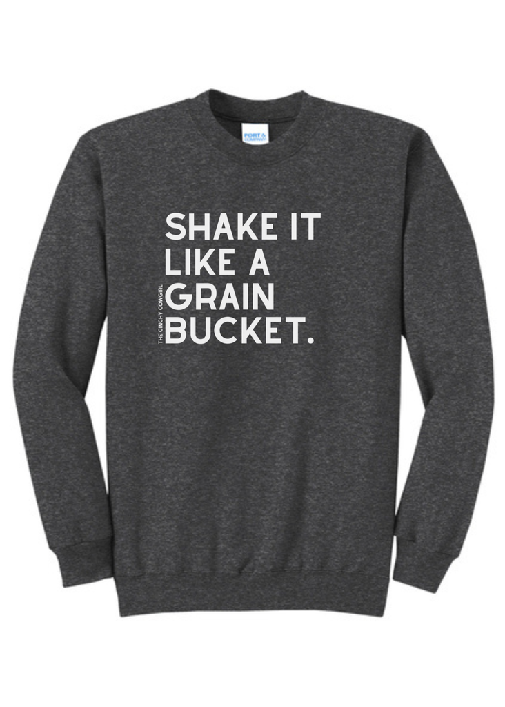 Shake It Like A Grain Bucket Pullover [6 Colors] tcc pullover The Cinchy Cowgirl Small Dark Heather Gray