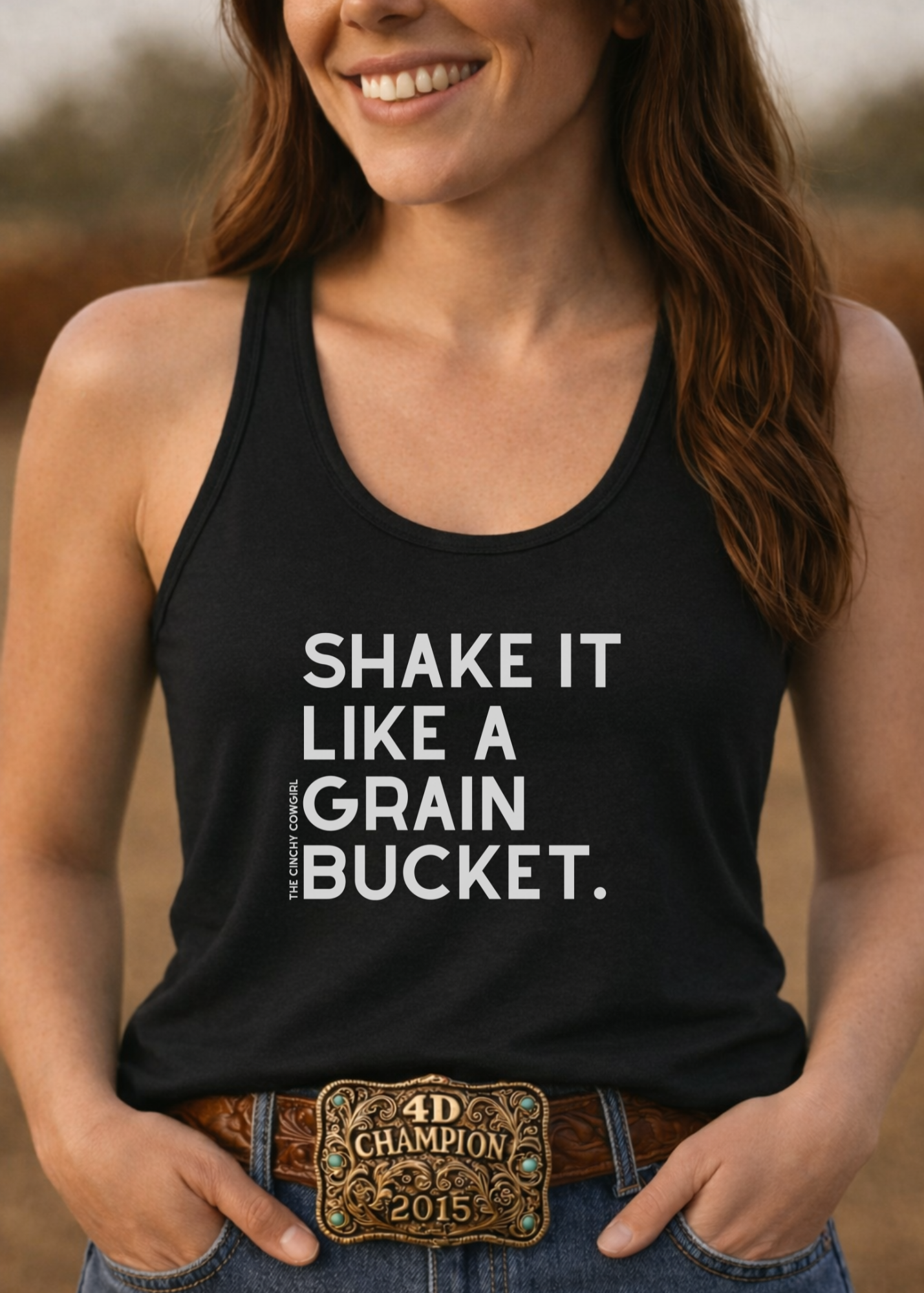 Shake It Like A Grain Bucket Racerback Tank Tank Top The Cinchy Cowgirl - Print
