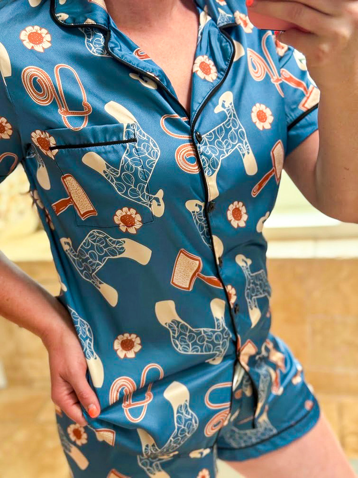 Blue Show Lamb Silky Shorts Pajamas silky pajamas - shorts The Cinchy Cowgirl (YC)