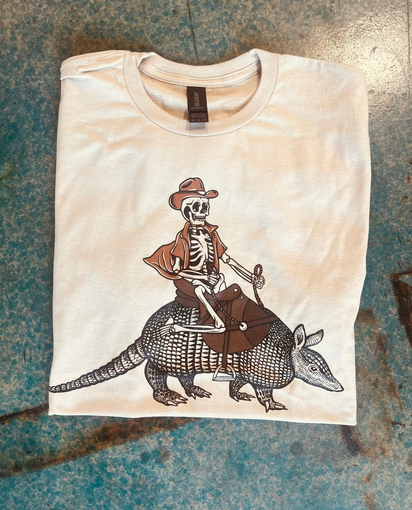 Skeleton on Armadillo Tee graphic tee - dropship thelattimoreclaim   