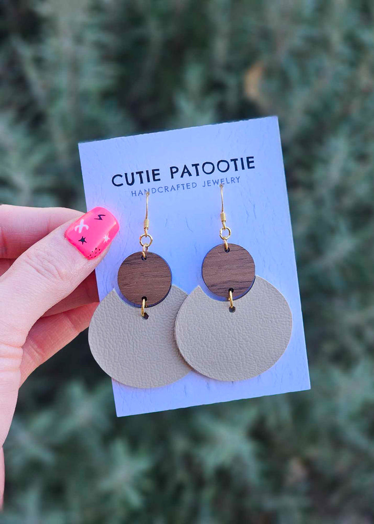 Tan & Wood Handcrafted Earrings earrings Cutie Patootie   
