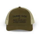 Thank God for Beer Good Dirt and Fast Horses Embroidered Hat Embroidered TCC Hat The Cinchy Cowgirl - Print Brown / Khaki