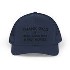Thank God for Beer Good Dirt and Fast Horses Embroidered Hat Embroidered TCC Hat The Cinchy Cowgirl - Print Navy