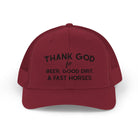 Thank God for Beer Good Dirt and Fast Horses Embroidered Hat Embroidered TCC Hat The Cinchy Cowgirl - Print Cranberry
