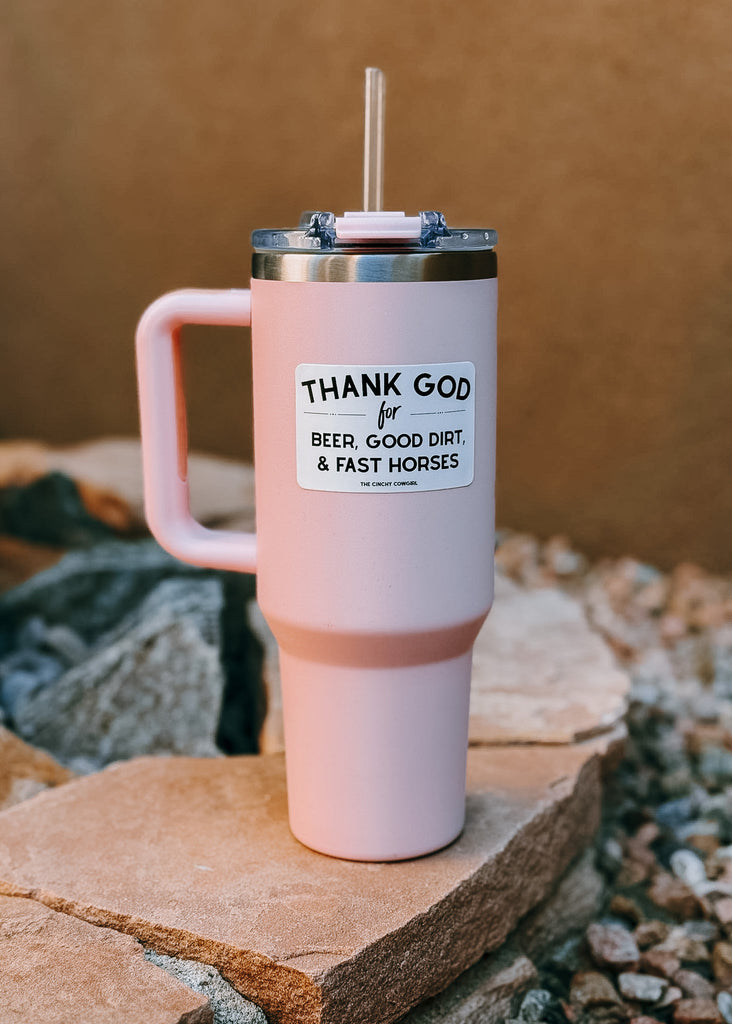 Thank God For Beer, Good Dirt & Fast Horses Sticker Sticker The Cinchy Cowgirl