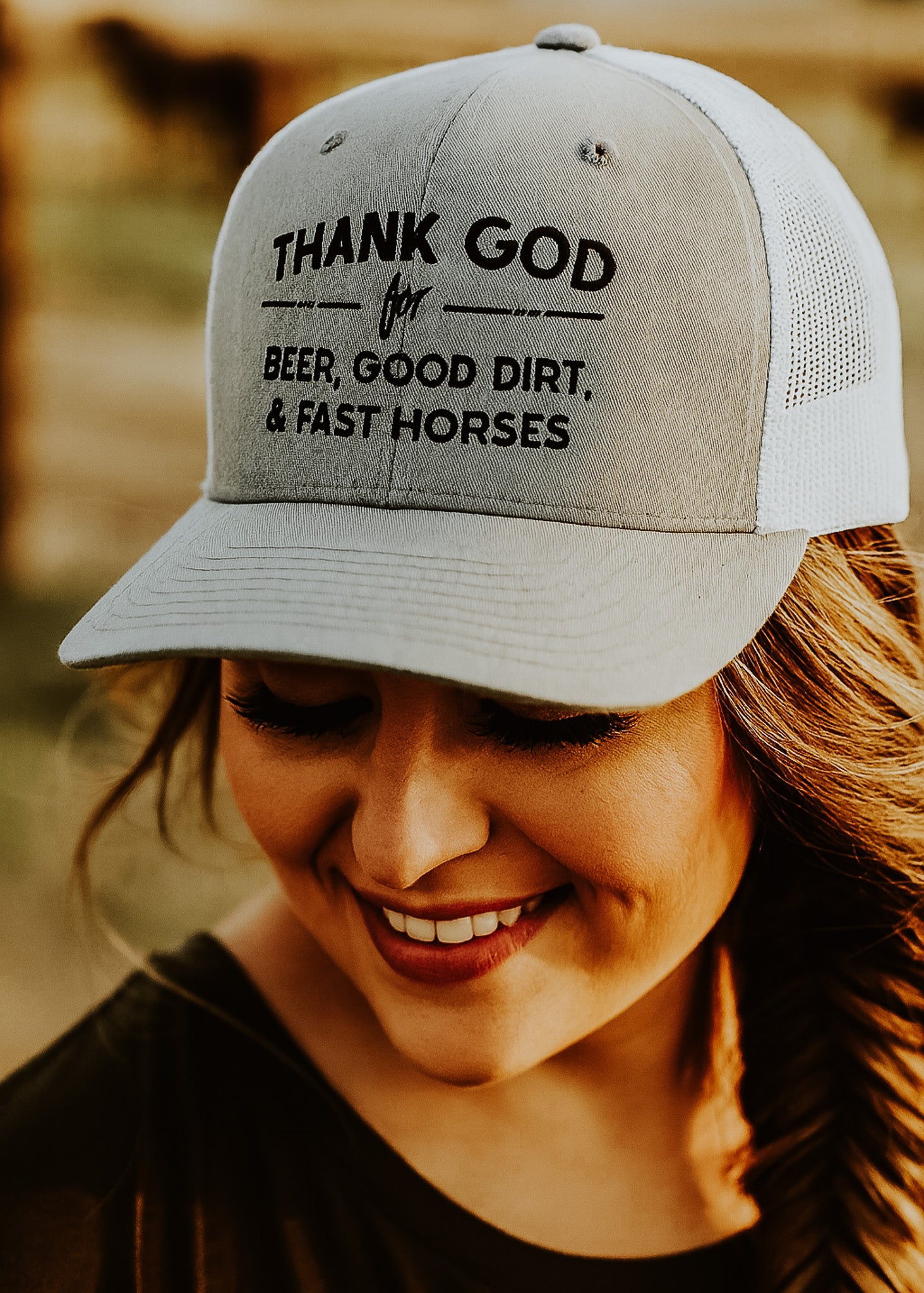 Thank God for Beer Good Dirt and Fast Horses Embroidered Hat Embroidered TCC Hat The Cinchy Cowgirl - Print