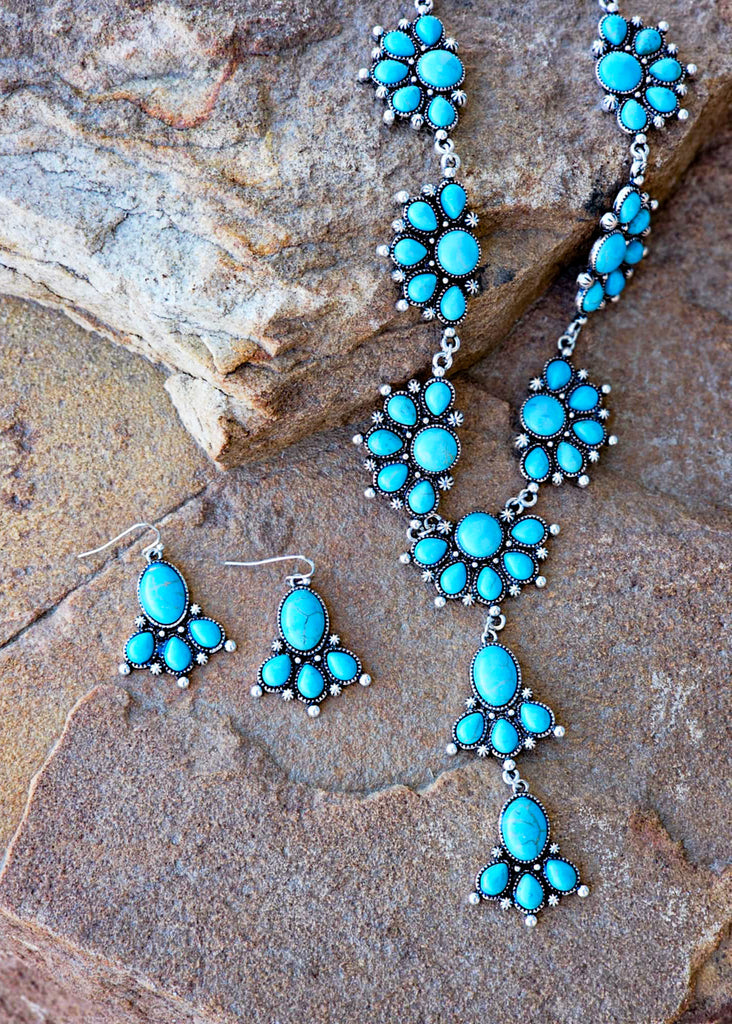 Turquoise Western Concho Y Necklace Earrings Blue Tortoise
