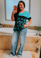 Turquoise Stone Short Sleeve Top blouse ladysworld