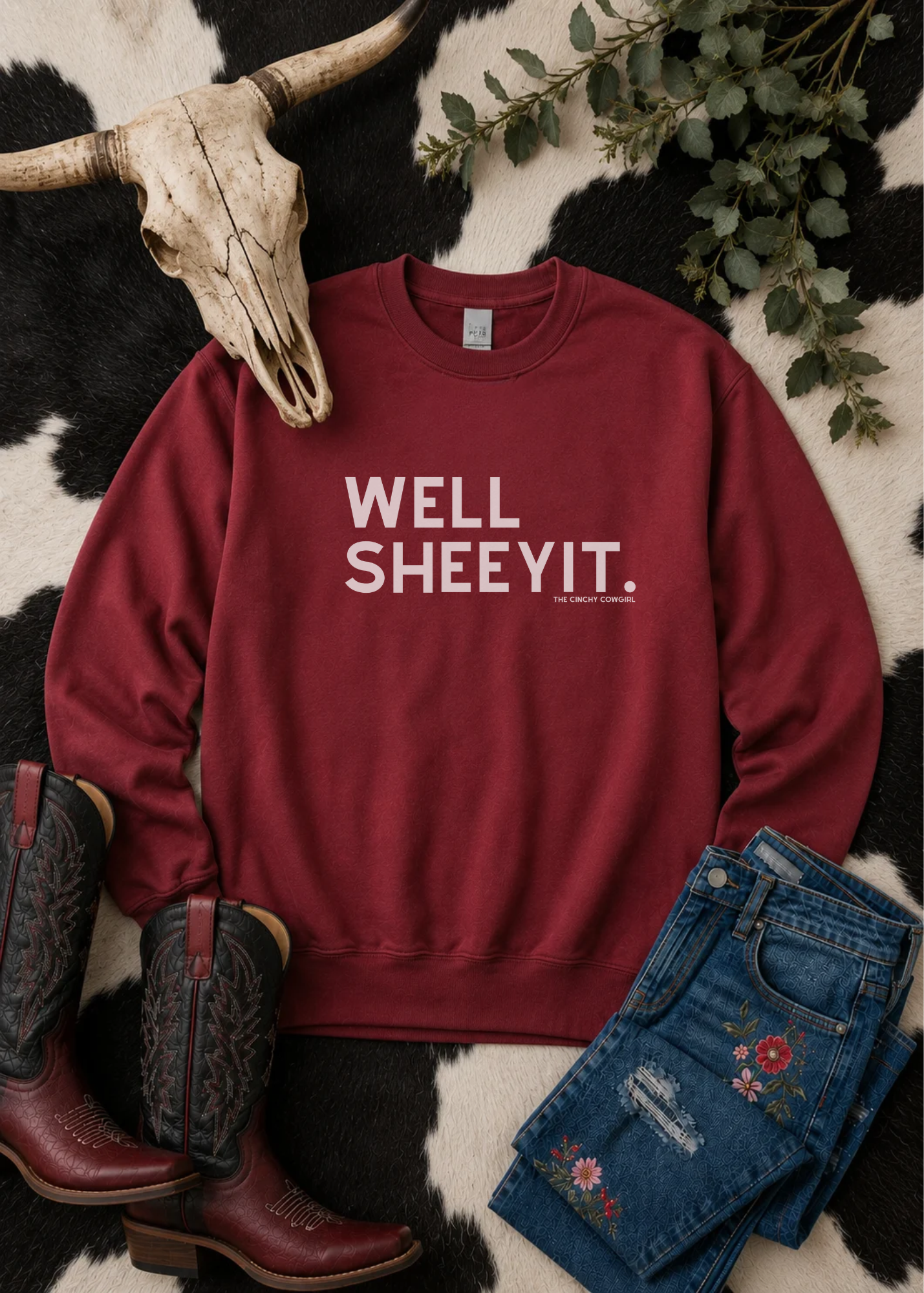 Well Sheeyit Fleece Pullover Sweatshirt The Cinchy Cowgirl - Print