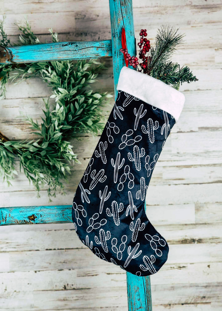 Western Christmas Stocking [13 Designs] Stocking The Cinchy Cowgirl (HP) Black & White Cactus  