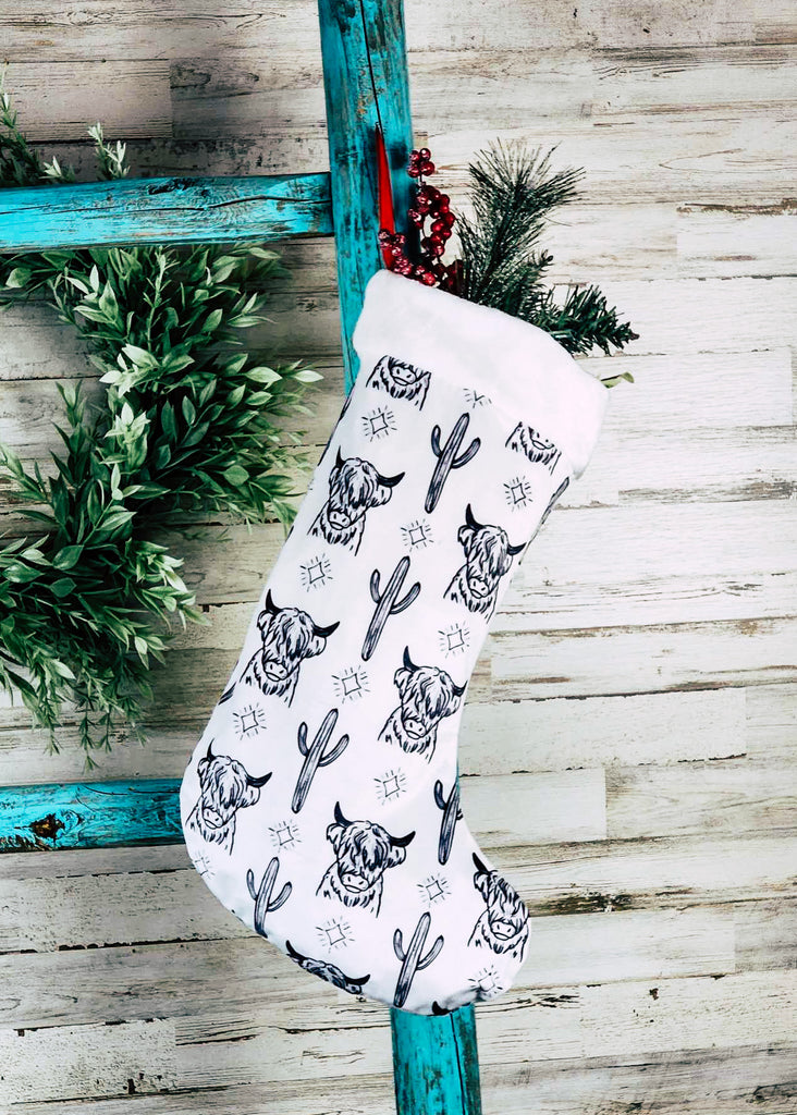 Western Christmas Stocking [13 Designs] Stocking The Cinchy Cowgirl (HP) White Highland Cow  