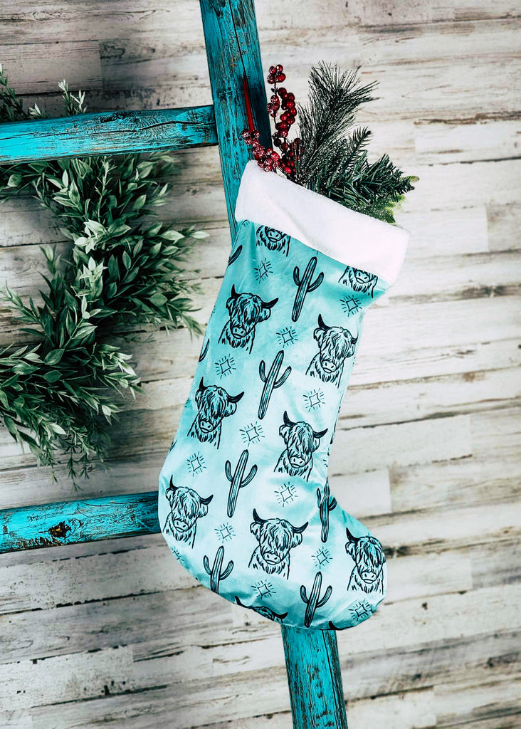 Western Christmas Stocking [13 Designs] Stocking The Cinchy Cowgirl (HP) Turquoise Highland Cow  