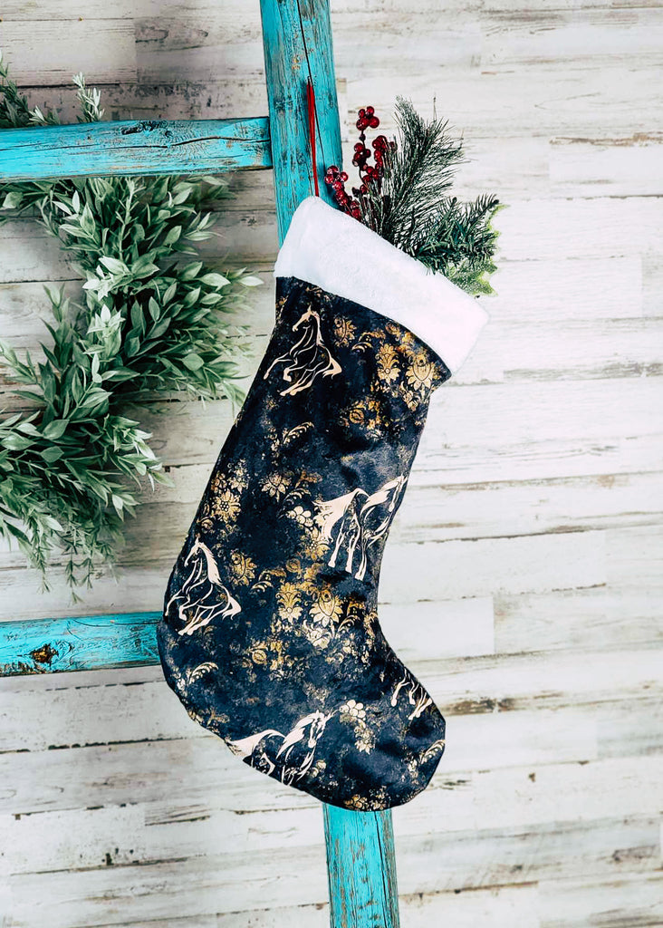 Western Christmas Stocking [13 Designs] Stocking The Cinchy Cowgirl (HP) Black Vintage Floral Horse  