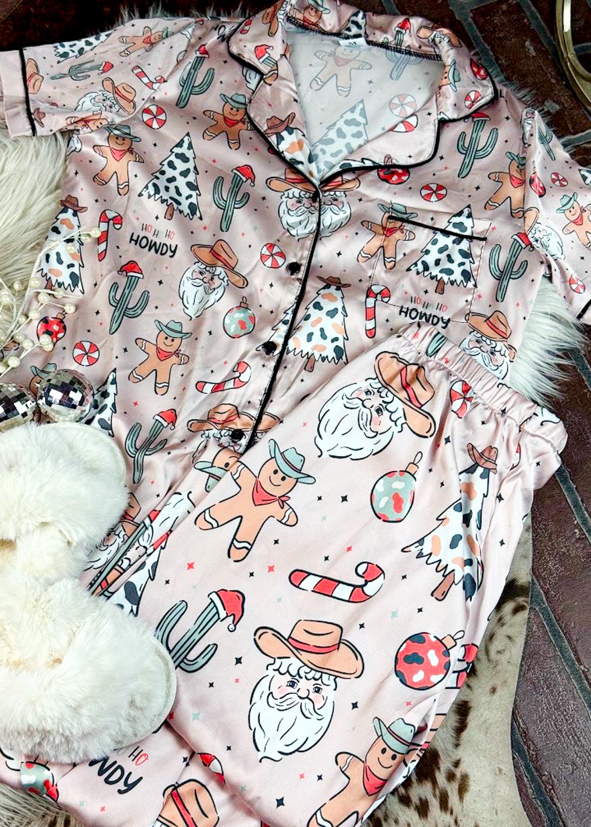 Western Santa Silky Pant Pajamas silky pajamas - pants The Cinchy Cowgirl (YC)