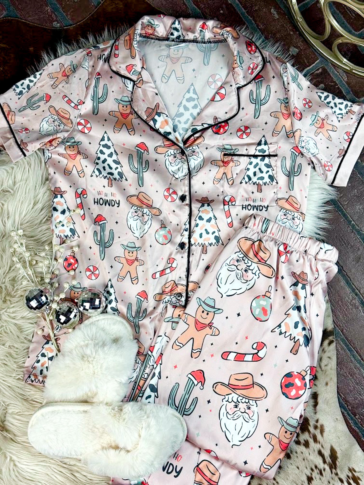 Western Santa Silky Pant Pajamas silky pajamas - pants The Cinchy Cowgirl (YC)