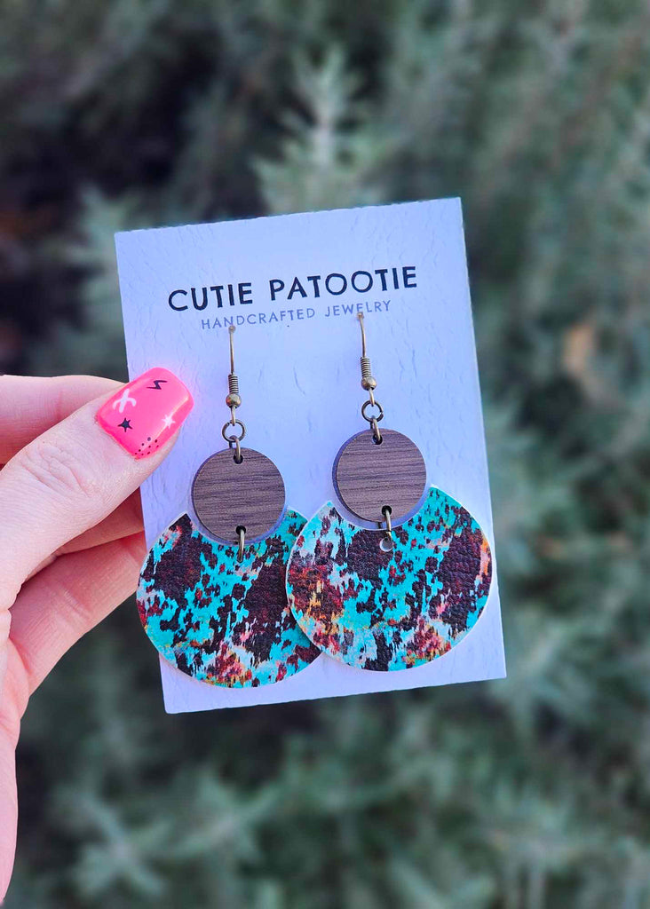 Teal Patina & Wood Handcrafted Earrings earrings Cutie Patootie   