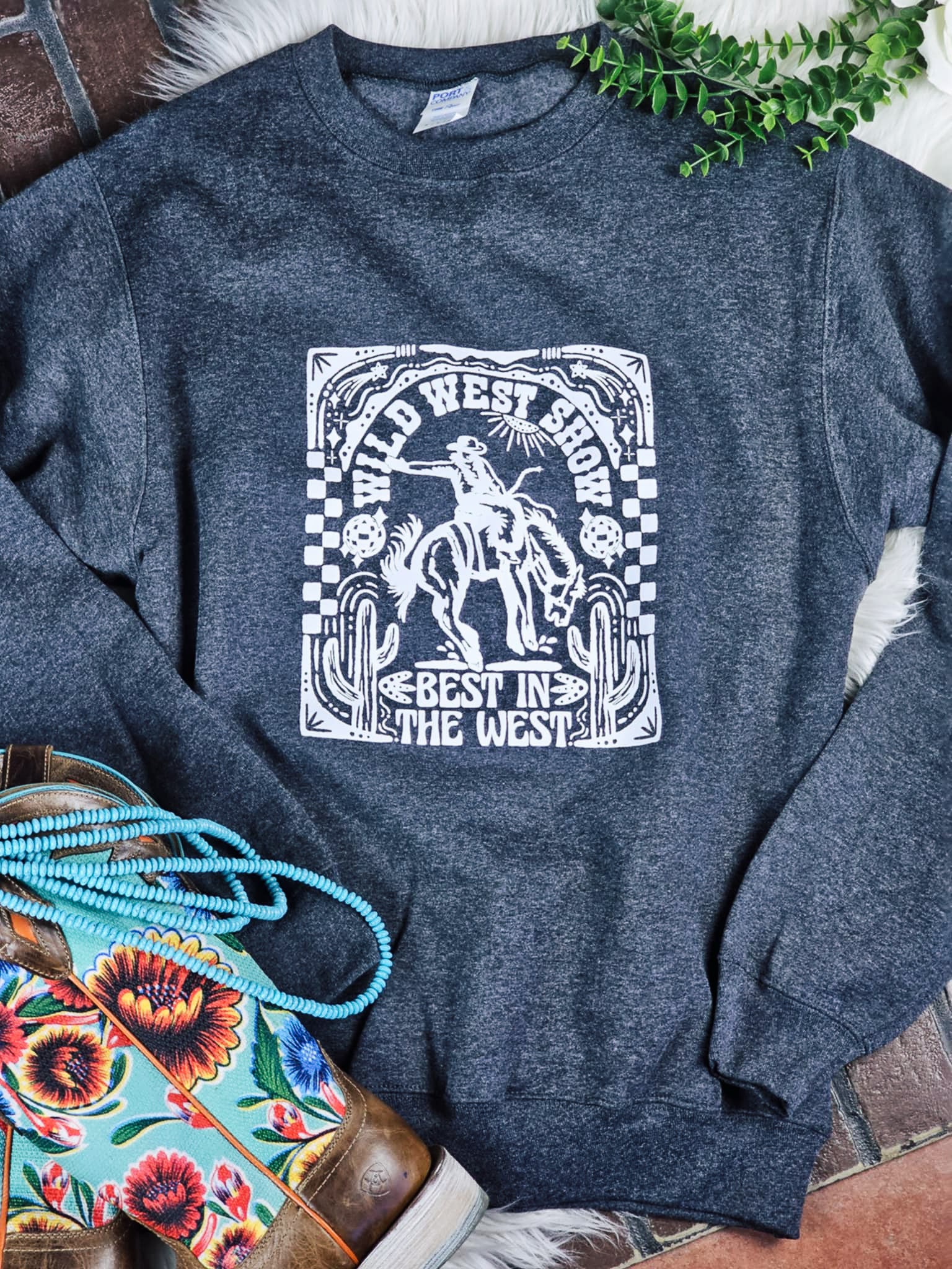 Dark Gray Wild West Pullover $15 pullover sale The Cinchy Cowgirl