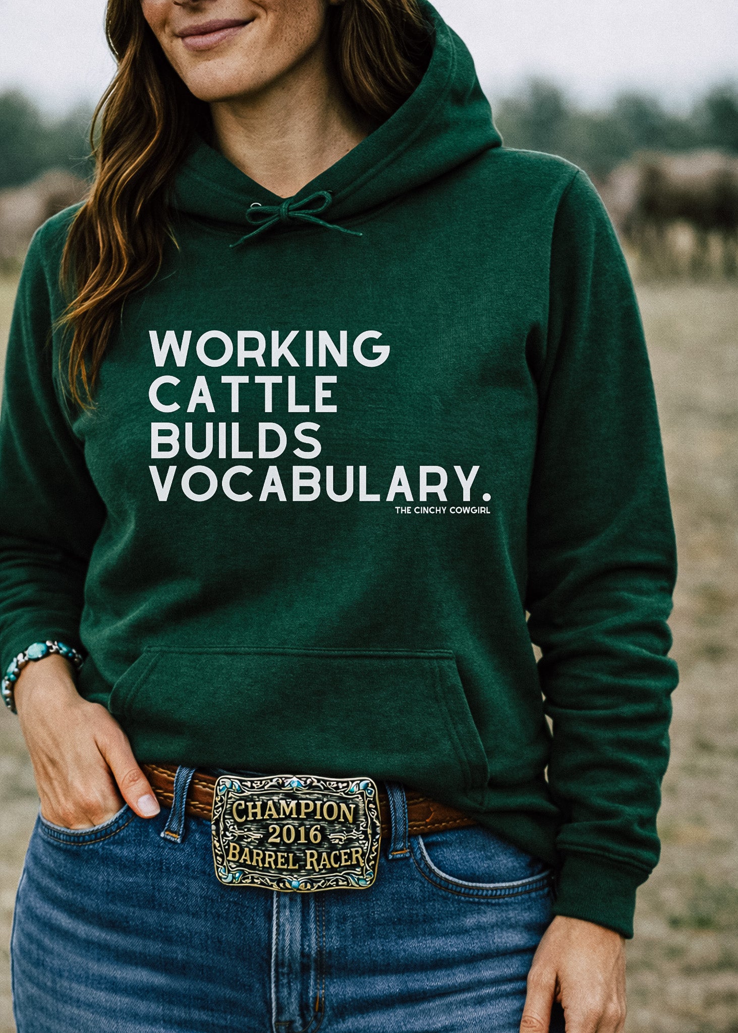 Working Cattle Builds Vocabulary Hoodie Graphic Hoodie The Cinchy Cowgirl - Print
