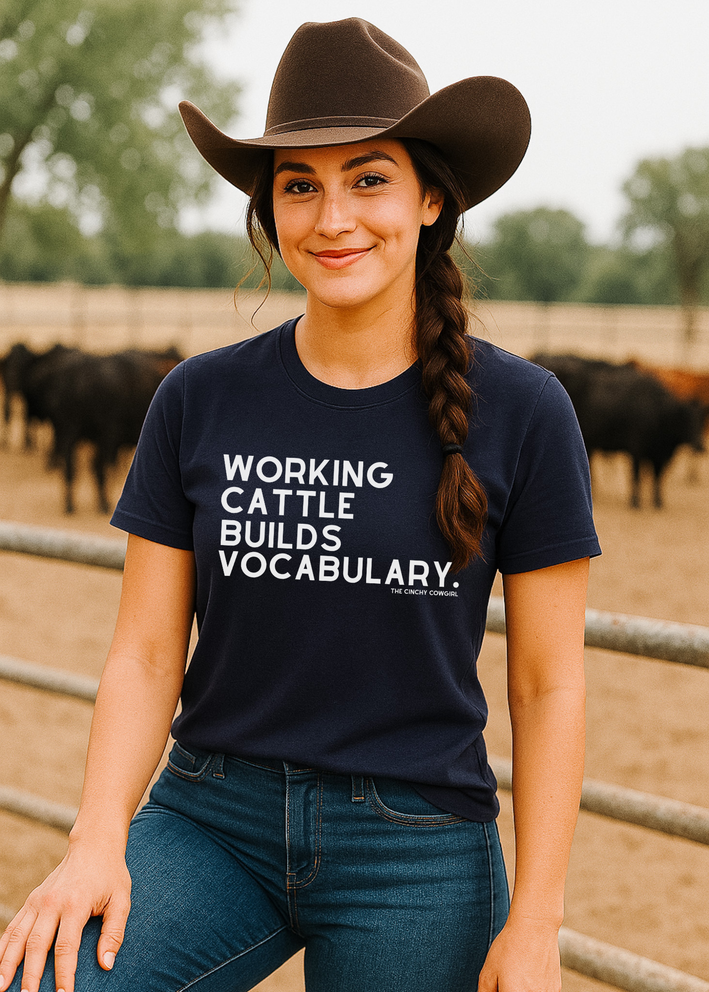 Working Cattle Builds Vocabulary Short Sleeve Graphic Tee Short Sleeve Graphic Tee The Cinchy Cowgirl