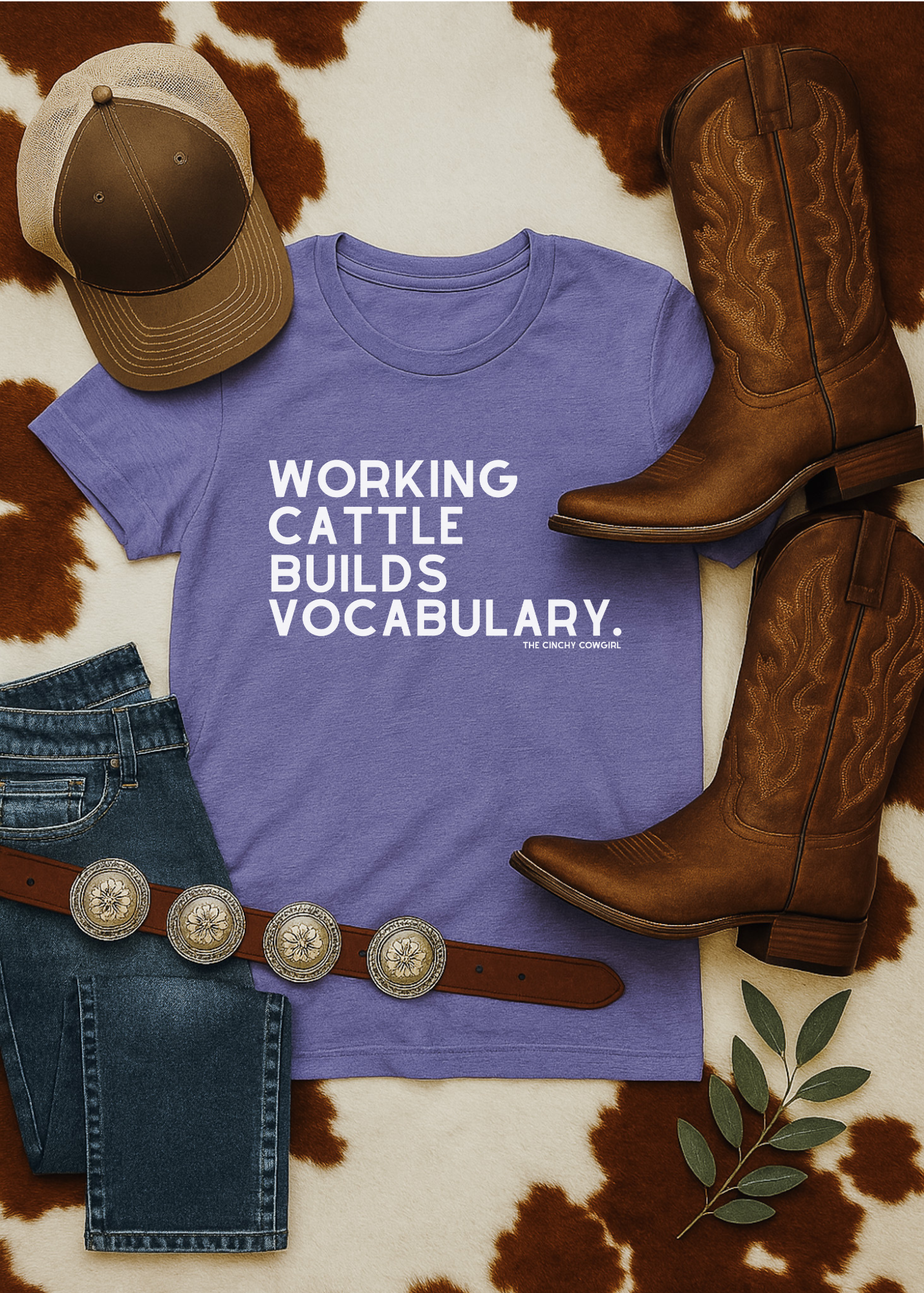 Working Cattle Builds Vocabulary Short Sleeve Tee T-Shirt The Cinchy Cowgirl - Print