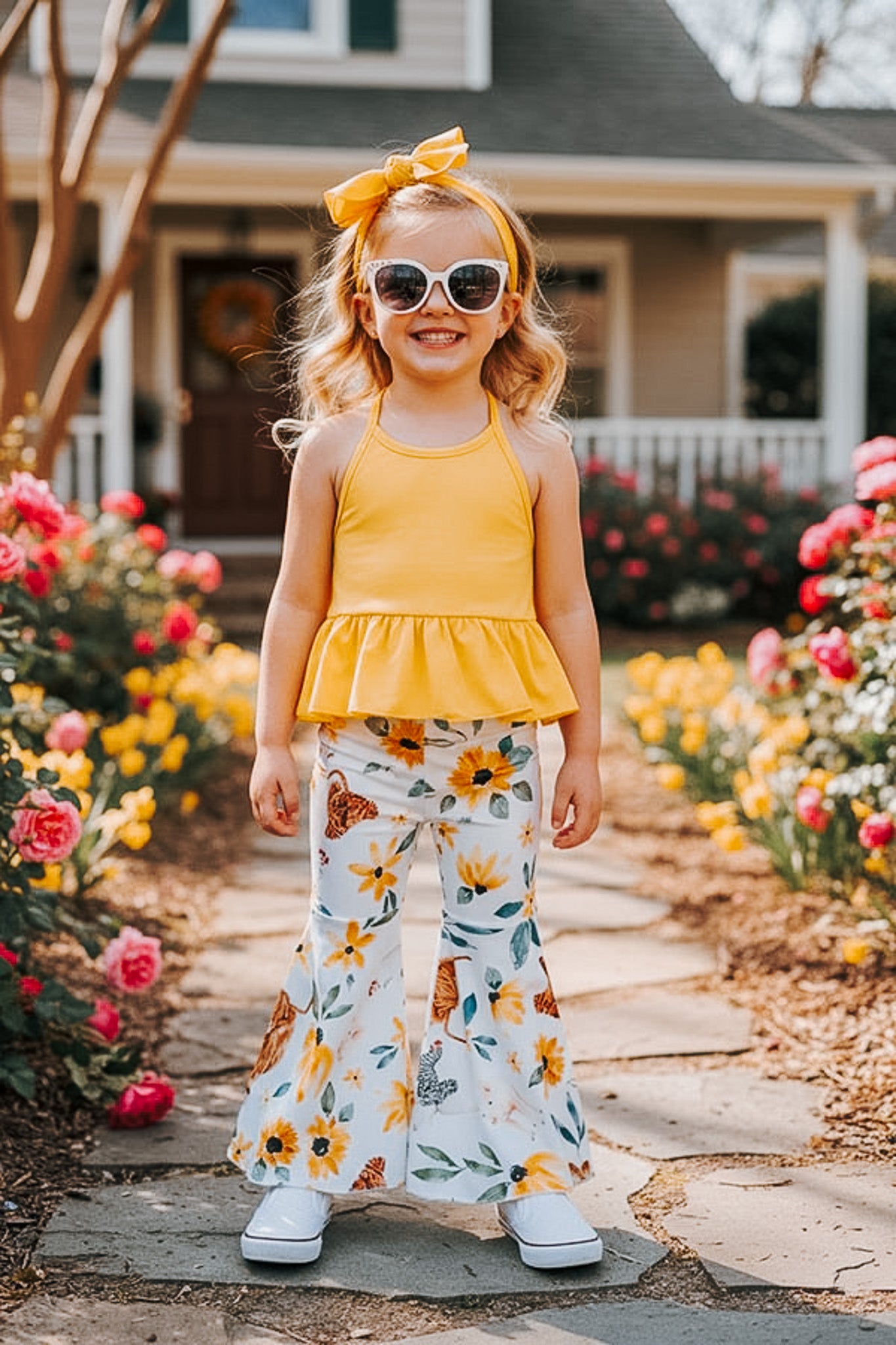 Yellow Farm Animal Bell Bottom/Tank Girls Set Baby Outfit ladysworld