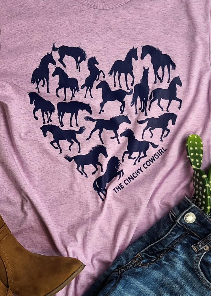 Lilac Horse Heart Short Sleeve Tee tcc graphic tee The Cinchy Cowgirl   