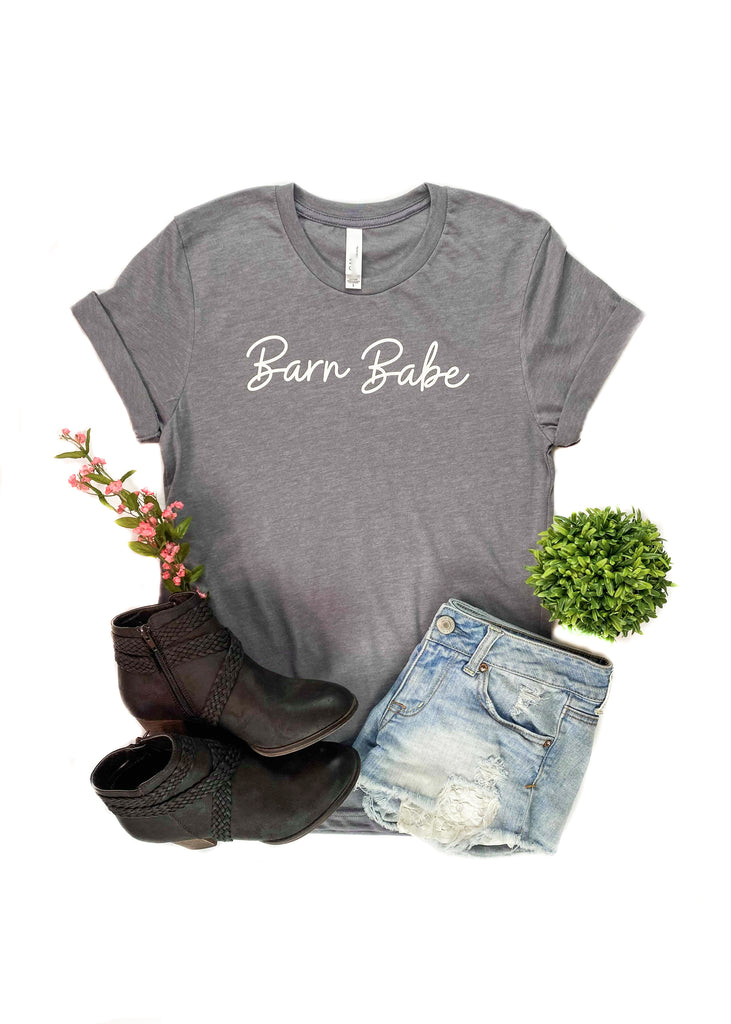 Heather Grey Barn Babe Graphic Short Sleeve Tee tcc graphic tee The Cinchy Cowgirl   