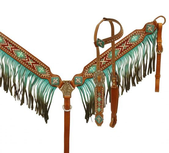 The Fringe Beaded Headstall Set headstall set Shiloh Teal  