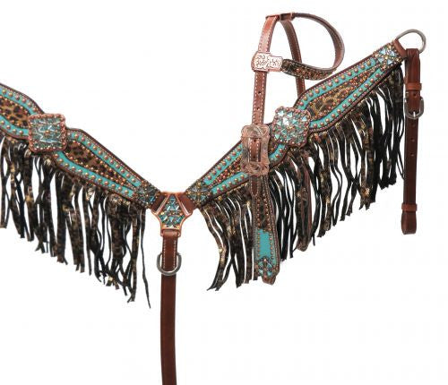 Metallic Leopard Fringe Headstall Set headstall set Shiloh   