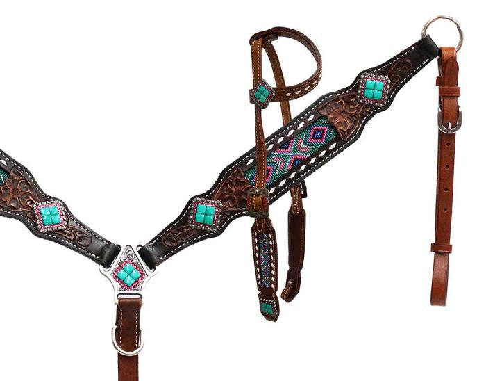 Beaded Teal Headstall Set headstall set Shiloh   