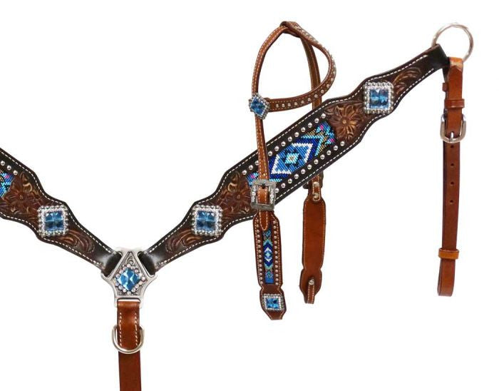 Blue Beaded Headstall Set Shiloh