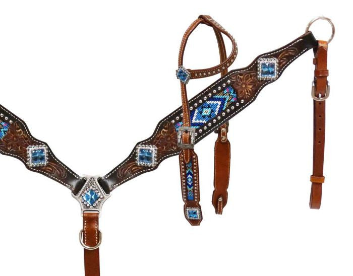 OUT OF STOCK Blue Beaded Headstall Set  Shiloh   