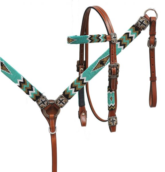 Teal Beaded Southwestern Headstall Set headstall set Shiloh   