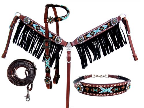 Beaded Southwestern 4 Piece Headstall Set headstall set Shiloh   