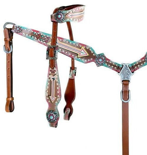 Turquoise & Pink Arrow Headstall Set headstall set Shiloh   