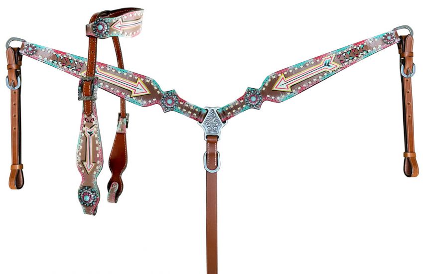 Turquoise & Pink Arrow Headstall Set headstall set Shiloh   