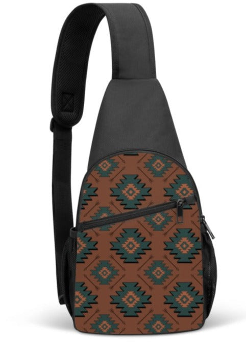 Brown & Teal Aztec Sling Bag sling bag The Cinchy Cowgirl   