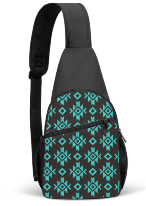 Black & Turquoise Aztec Sling Bag sling bag ODMPOD   