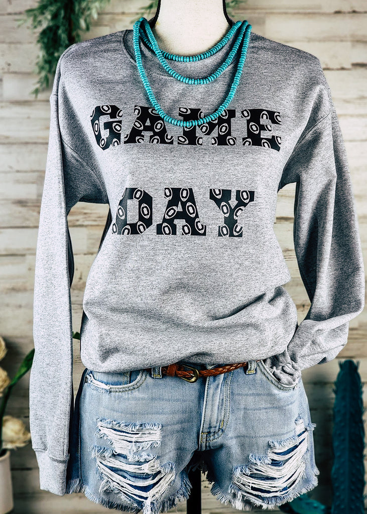 Grey Game Day Crewneck Sweatshirt Pullover The Cinchy Cowgirl   