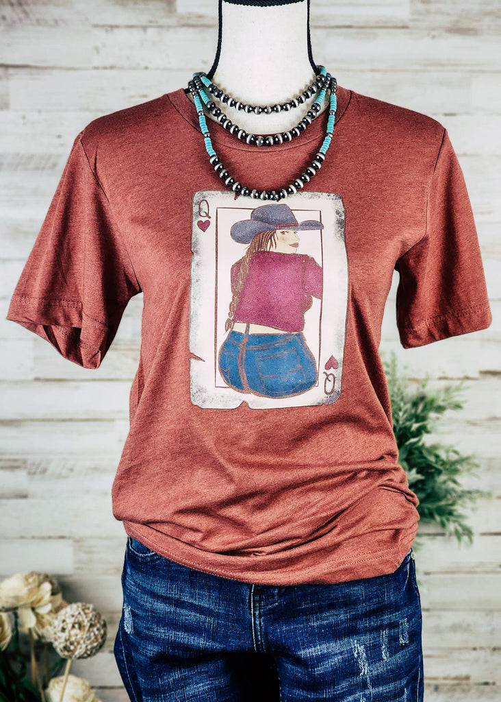 Heather Clay Queen Cowgirl Short Sleeve Graphic Tee tcc graphic tee The Cinchy Cowgirl   