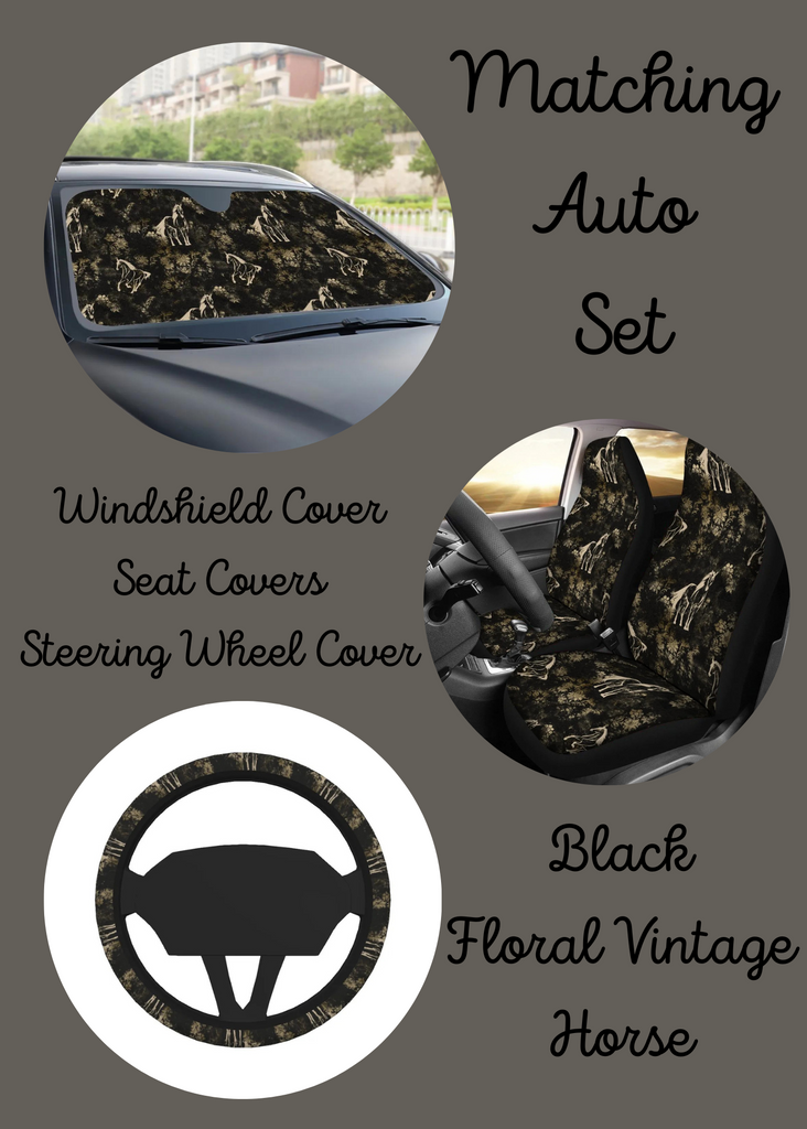 Black Vintage Floral Horse 3 Piece Auto Set 3 piece auto set The Cinchy Cowgirl (YC)   