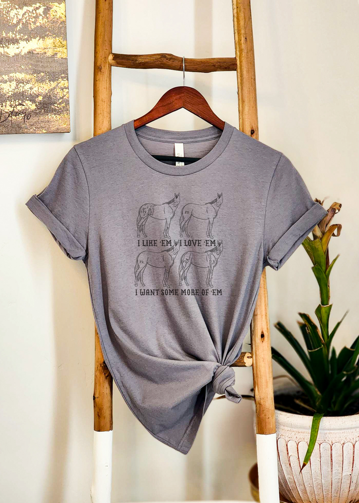 Horse I like 'em, I love 'em Short Sleeve Tee [4 colors] tcc graphic tee - $19.99 The Cinchy Cowgirl Small Storm 