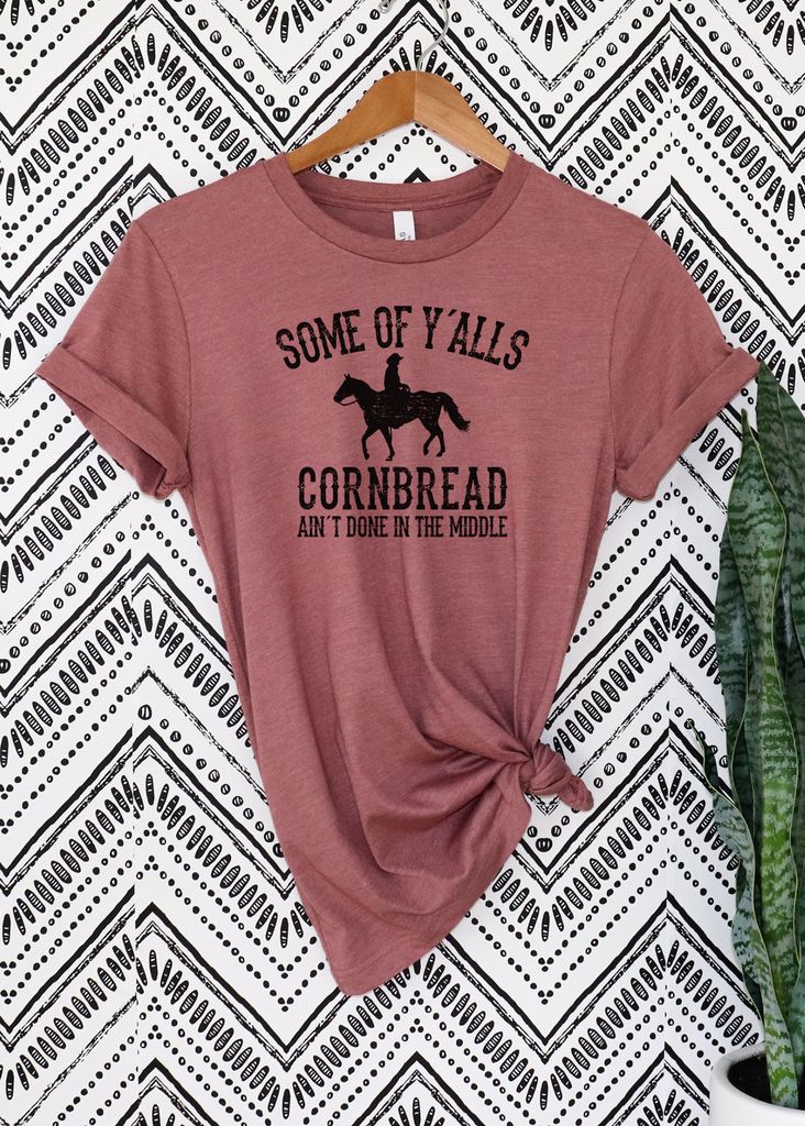 Y'alls Cornbread Short Sleeve Tee [4 colors] tcc graphic tee - $19.99 The Cinchy Cowgirl Small Mauve 